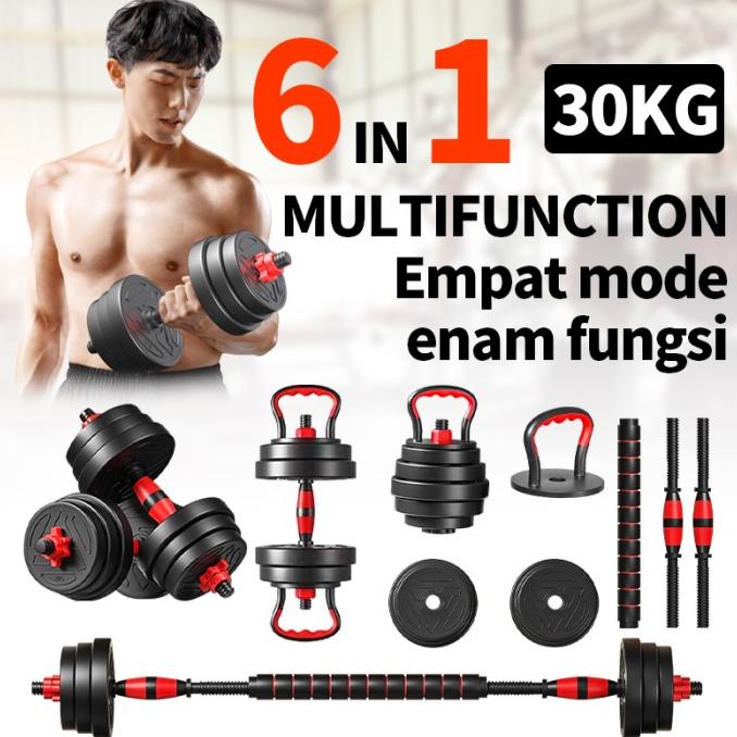 Dumbbell Barbel set peralatan fitness 30kg bisa disambung Tiang Angkat