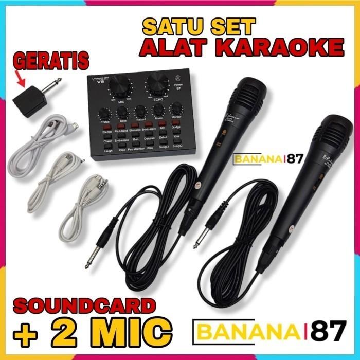 Soundcard Paket Lengkap Soundcard V8 Bluetooth Karaoke Live Streaming+Microphone