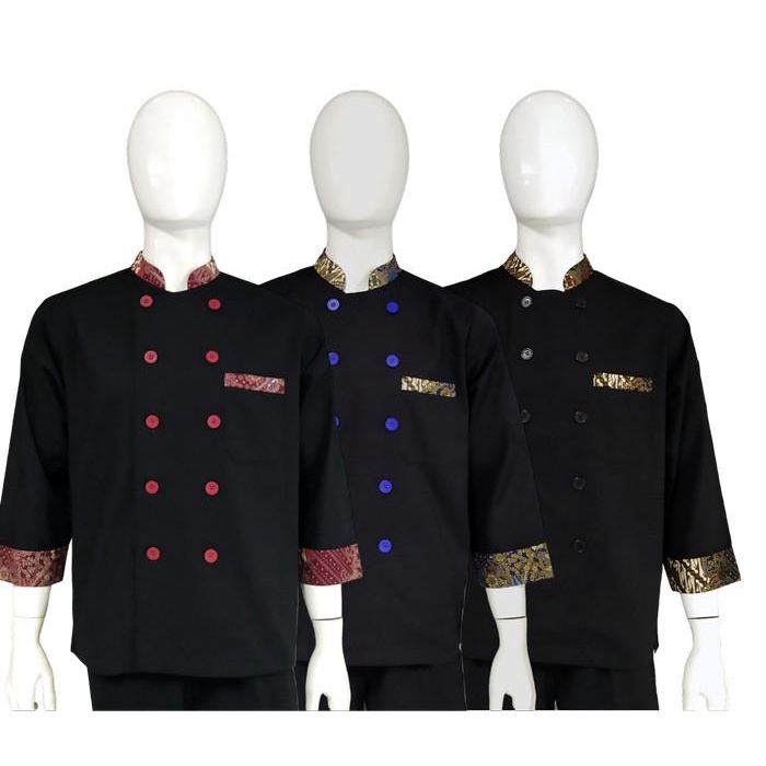Best Seller Chef Wear Baju Koki Hitam Komb Batik Saku Bbk S-Xl