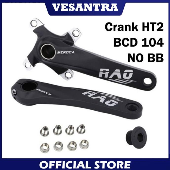 Meroca Rao Crankset Tanpa BB HT2 Crank Set Hollowtech BCD 104 Hitam