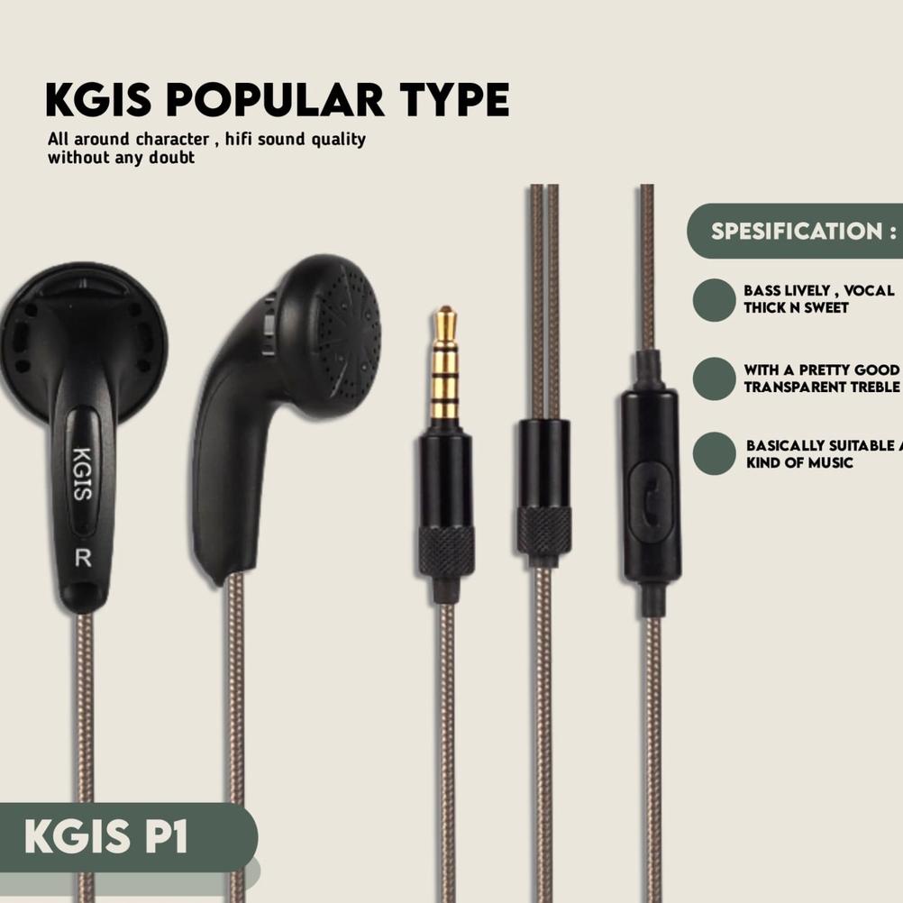 HEADSET KGIS P1 HIFI SOUND BASS EARPHONE DURABLE CABLE HEADSET WITH MIC