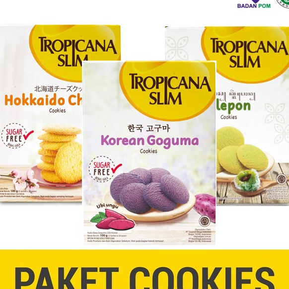 

Terbaru | FG2 | Paket Cookies 3 Rasa - Tropicana Slim Klepon Cookies, Hokkaido, dan Korean Goguma Cookies - Snack Biskuit Diet Rendah Kalori