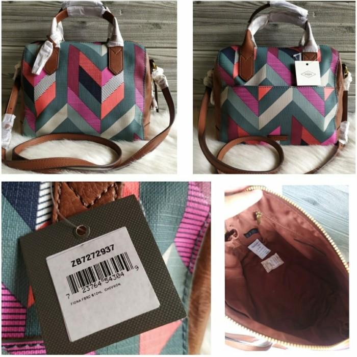 Tas Fossil Fiona fabric satchel chevron sz 26x21x15cm