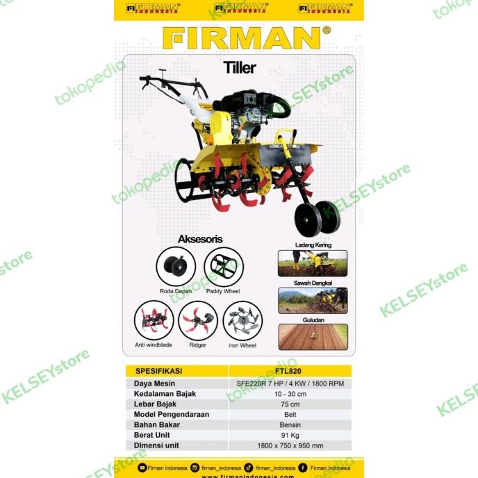 Cultivator Firman Ftl820 / Traktor Bajak Sawah Ftl 820 | Termurah