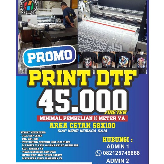 [KODE CFLU7] Custom Cetak Sablon DTF SIAP PRESS Satuan dan Meteran
