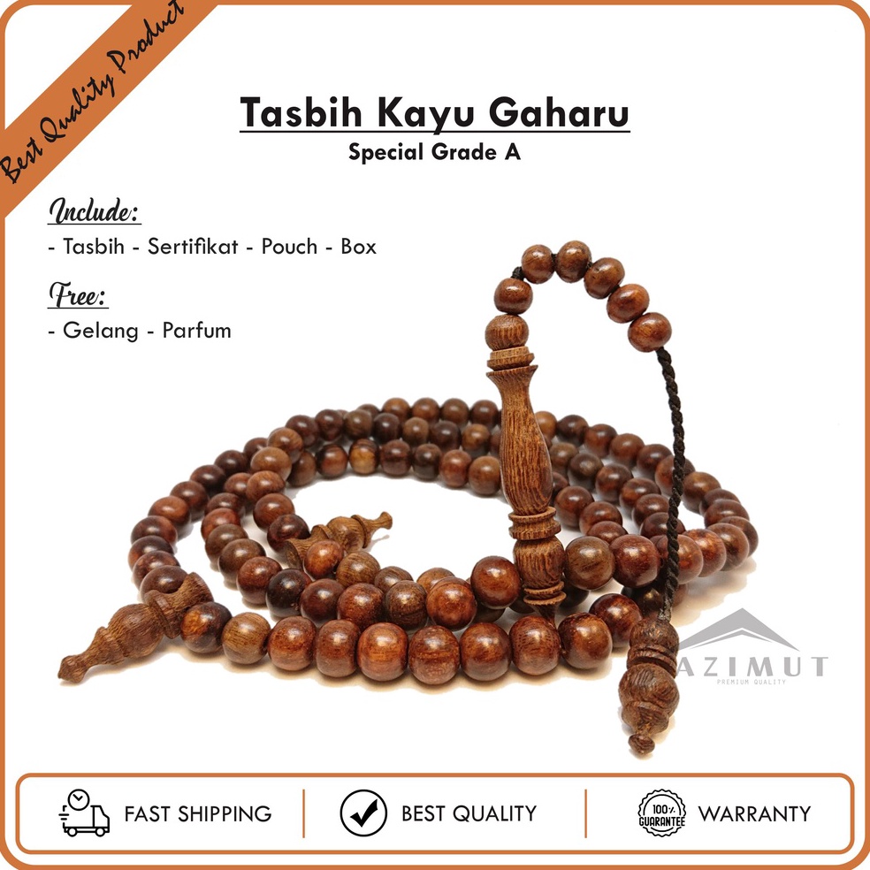 Harga TERMURAAH.. TASBIH KAYU GAHARU Grade A Bersertifikat asli 100% | Tasbih gaharu wangi 99 butir 