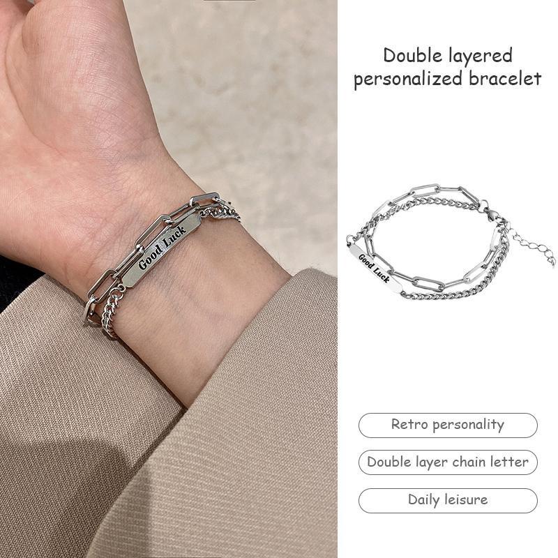 【Bayar di tempat】925 Perak Double Layer Bagus Beruntung Tebal Rantai Gelang Adjustable Bangle Wanita Hadiah