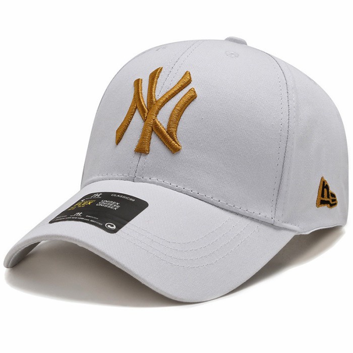 TOPI DISTRO Baseball NY-5 One Tone Import Pria dan Wanita Olahraga Sporty - Putih emas P8E3 bayar di