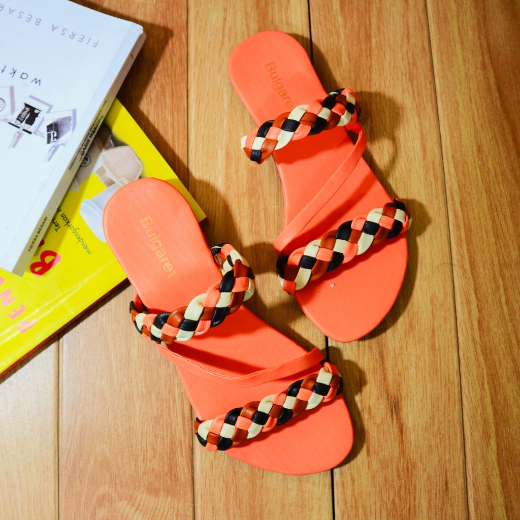 flash sale 7,7 Sandal Wanita Flat Ban 2 Tali Kepang Remaja VT 36