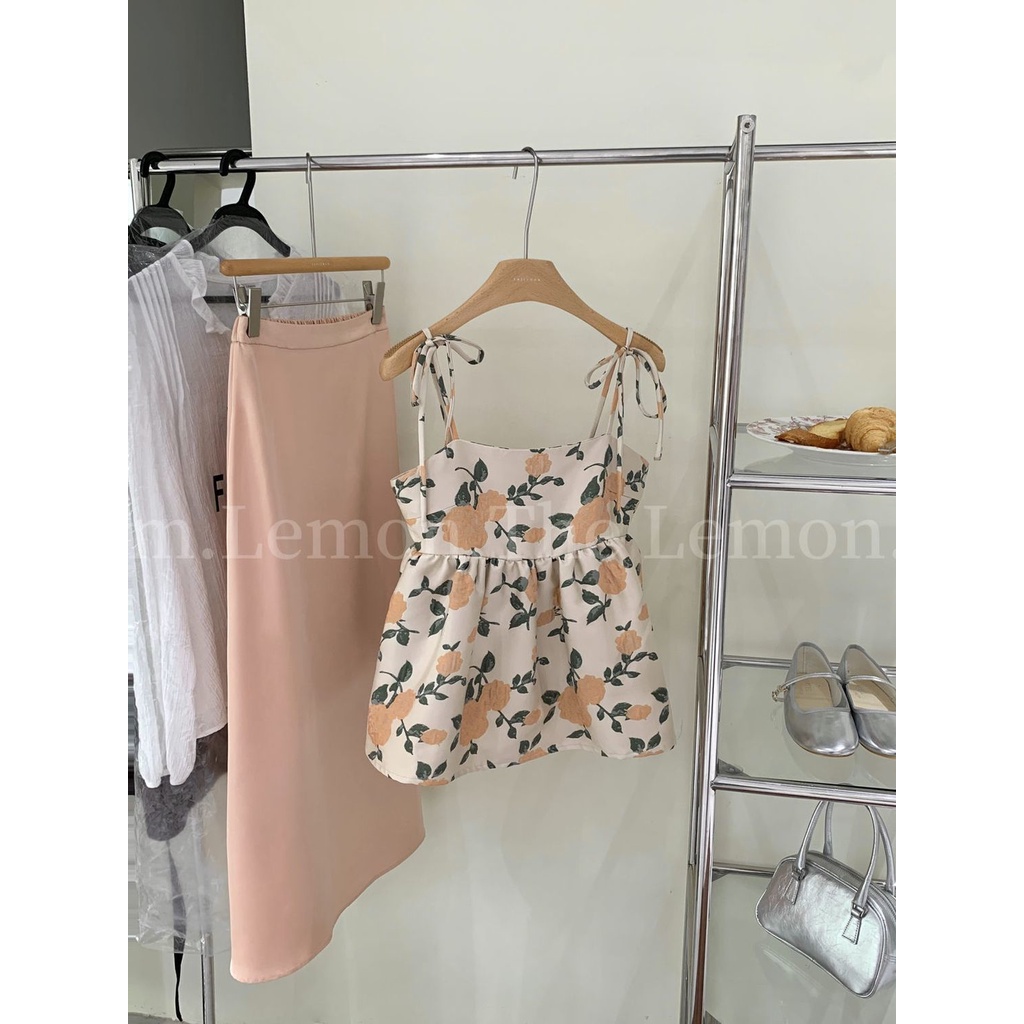 Red Musim panas wanita gaya Perancis teh istirahat desain rasa kemeja selempang + pinggang tinggi ramping dan rok longgar set dua potong