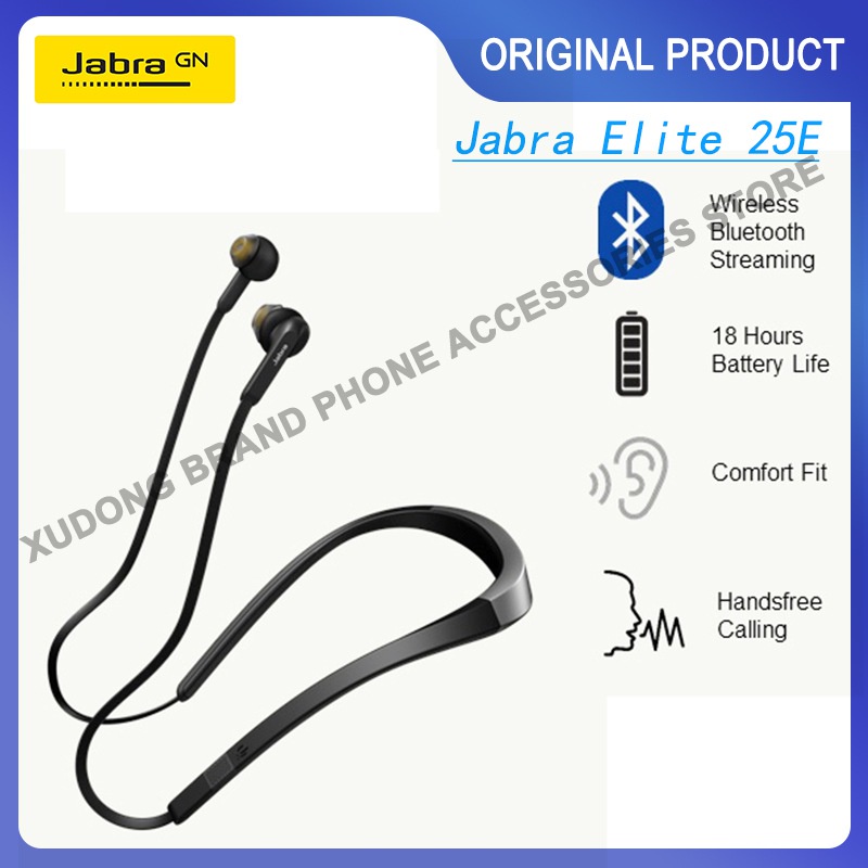 Jabra Elite Headset Bluetooth Nirkabel, Headphone Stereo Bluetooth Bisnis Mikrofon Angin 25e untuk K