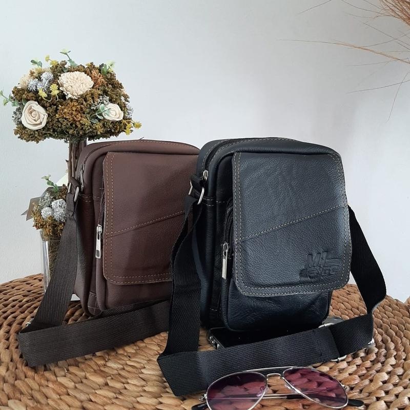 TAS KULIT PRIA SAPI ASLI SELEMPANG COWOK KECIL MINI KHAS GARUT Cokelat
