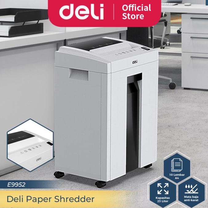 

Deli Penghancur kertas Paper Shredder kapasitas 10 lembar 23 ltr E9952