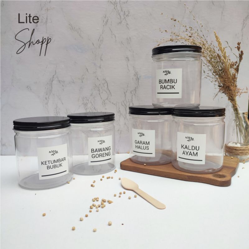 Toples Bumbu Dapur Aesthetic 500ml TUTUP HITAM