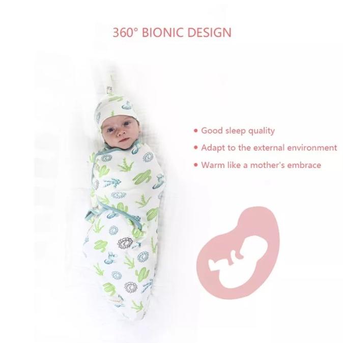 Bedong Instan Set Topi Bayi / Bedong Swaddle Wrap Bedong Tidur Bayi