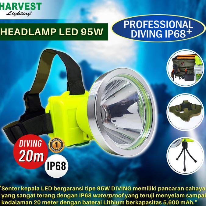 95W HEADLAMP PROFESSIONAL DIVING IP68 HARVEST LED SENTER KEPALA SELAM
