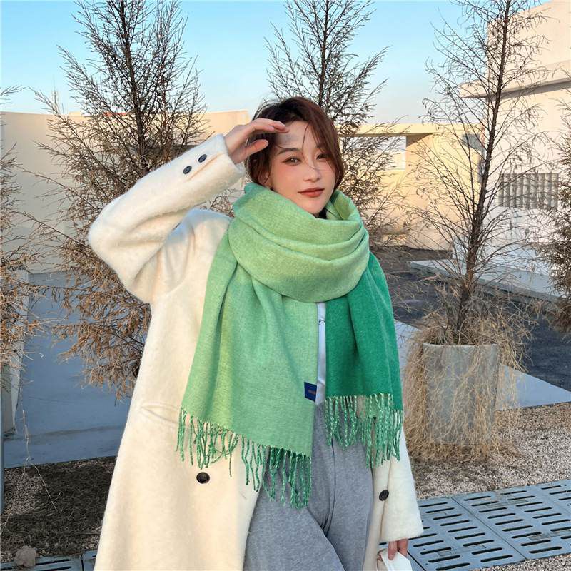 NEW Syal Cashmere Korea Warna Polos 2 sisi/double-sided two-color tassel