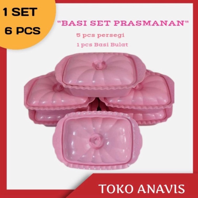 STOK TERBARU|| (6pcs) Prasmanan Set Basi Persegi Warna Biru-Hijau-Pink-Ungu