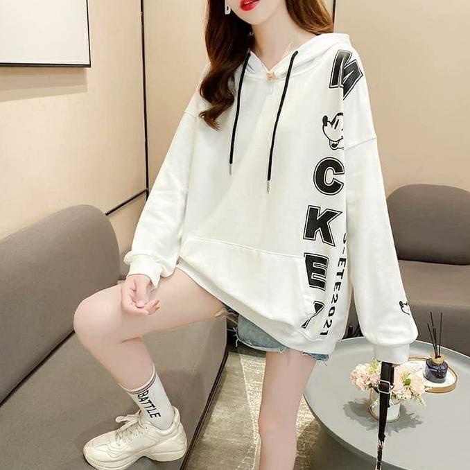 Hokyvin Sweater Hoodie Wanita Jumbo Mickey Silver Size XXL | Ld 120Cm