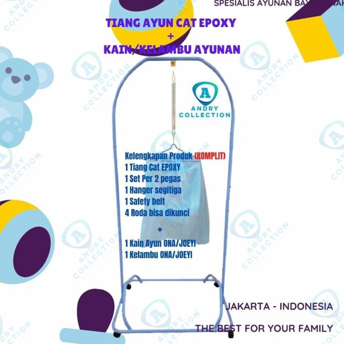 Ayunan bayi tiang ayun epoxy lengkap dengan kain ayunan warna warni