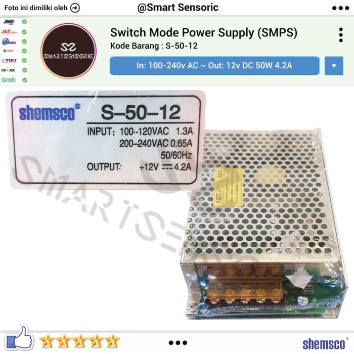 Shemsco S-50-12 Switching Power Supply SMPS 12v 4.2A Power Suplai CCTV