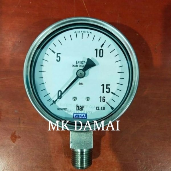 Pressure gauge Wika 4 inch 16 bar Pressure gauge all stainless Ready