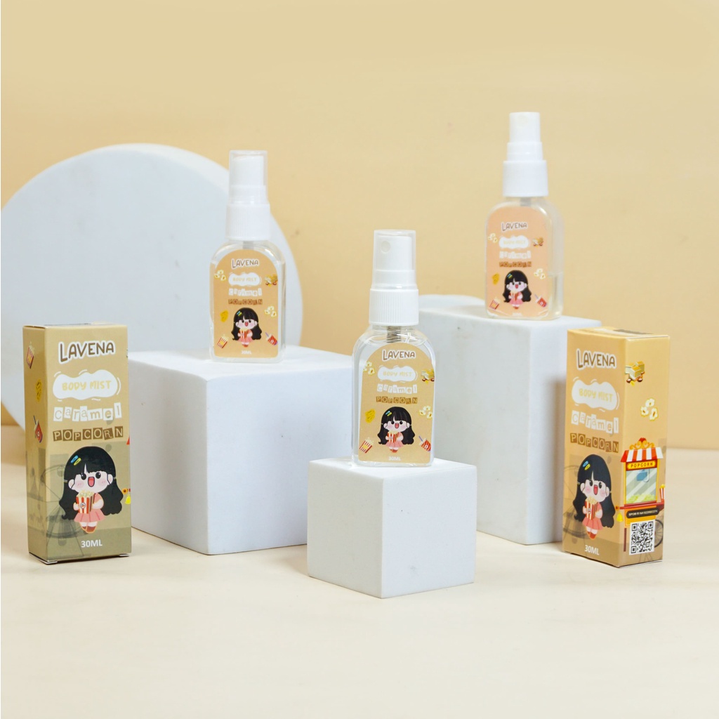 (LB) LAVENA BODY MIST STROBERI / VANILLA MILKY / CARAMEL POPCORN / BUBBLEGUMMY - PEWANGI BADAN LAVENA