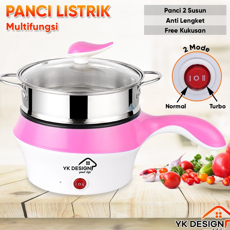 >XG34448< YK DESIGN Panci Elektrik Penggorengan / Panci Listrik Multifungsi Kukusan Stainless YK-802