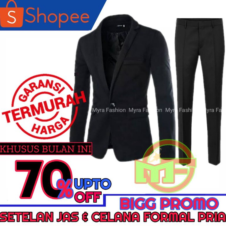 Best Quality❀ COD Setelan Jas Pria Lengkap Hitam Polos / Setelan Jas Formal Pria / Setelan jas dan c
