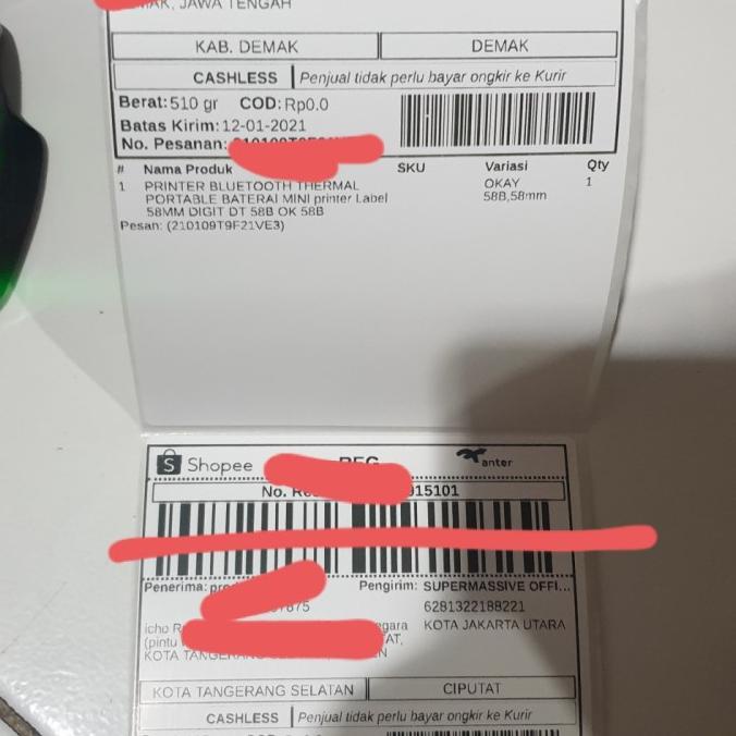 

THERMAL PRINTER BARCODE LABEL PENGIRIMAN STICKER A6 110mm OKAY D100L mer03