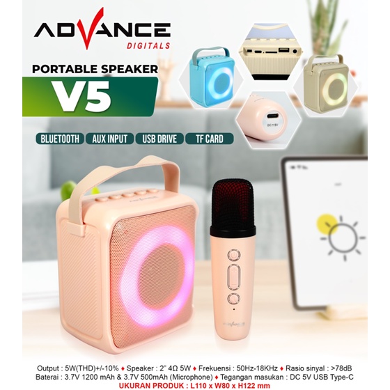 	 Advance V5 Bluetooth Speaker Mini 2 Inch Aktif Portable Karaoke Extra Bass Gratis 1 Microphone Garansi 1 Tahun	