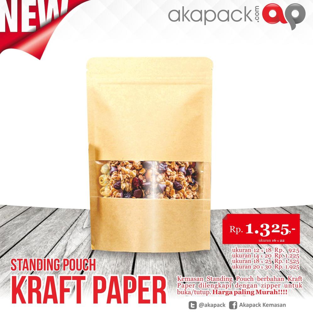 

Spkw 16x22 kemasan Standing Pouch Kraft Paper Zipper isi 100 pcs Best Seller