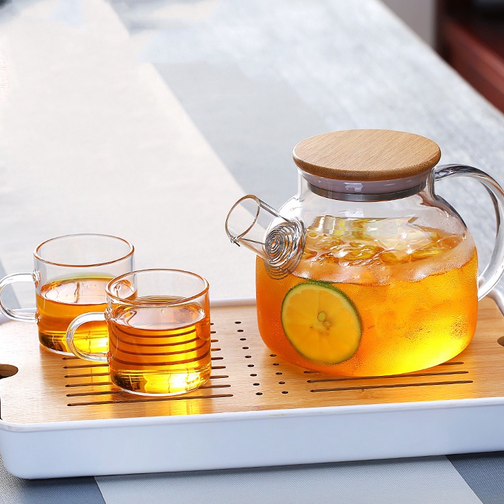 berkualitas Teapot Teko Teh air panas kaca dengan tutup kayu anti panas High Borosilicate berkualita