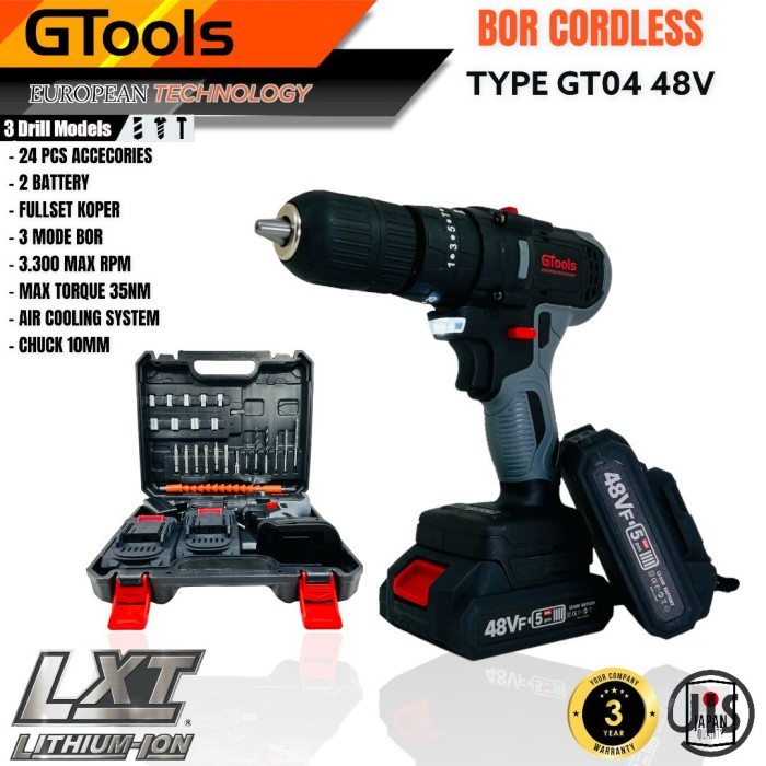 Terlaris Bor Cordless Baterai Gtools Eropa Gt04 48V 13Mm Brushless Impact Drill