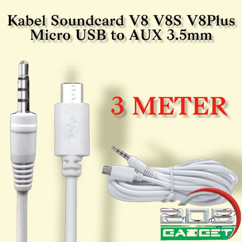 8)(ZG1X-C Kabel Soundcard V8 3 Meter Micro USB to AUX 3.5mm V8 V8S V8 Plus V9 321♝