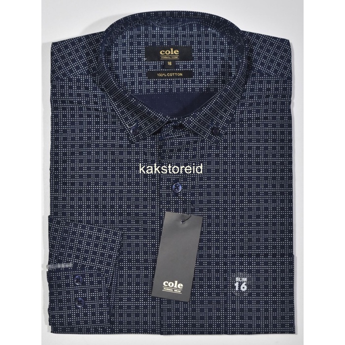 Cole Kemeja Pria Formal Lengan Panjang Navy Motif Slimfit Cos 164