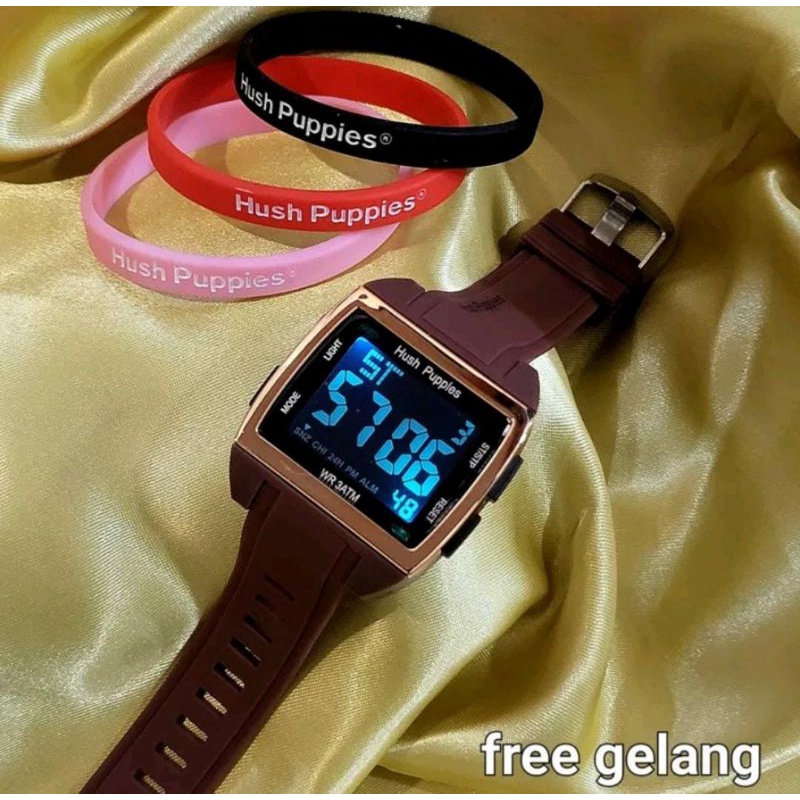 Big Sale! Jam Tangan Hush Puppies Free Gelang Random Terlaris Digital Pria Wanita Kasual Tahan Air Berenang