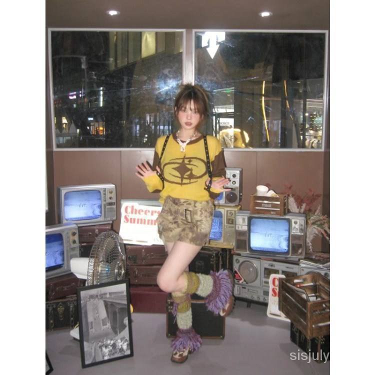 [✅BISA COD] #Sisjuly# Atasan Y2K Wanita / Sweater Pentagram Vintage Amerika Wanita / Rajutan Peplum