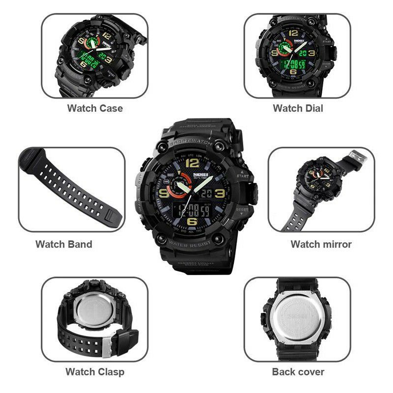 JAM TANGAN SKMEI 1520 ORIGINAL TERLARIS ANTI AIR PRIA KASUAL MULTIFUNCTIONAL DUALTIME