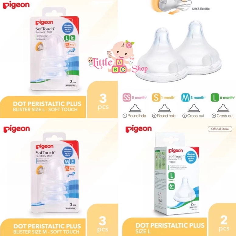 READY Pigeon Nipple Wide Neck Peristaltic Plus Nipple / pigeon Dot peristaltic plus nipple / Pigeon 