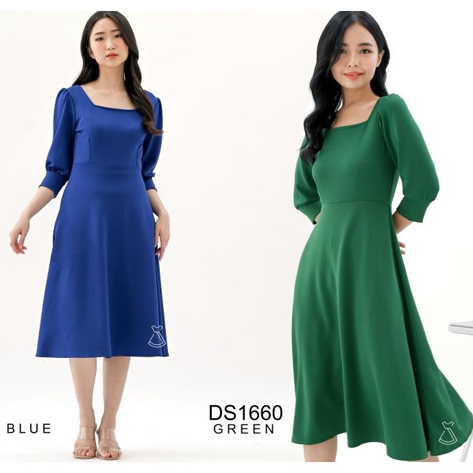 DS1660 - Dress Midi Scuba Dress Pesta Wanita Flare