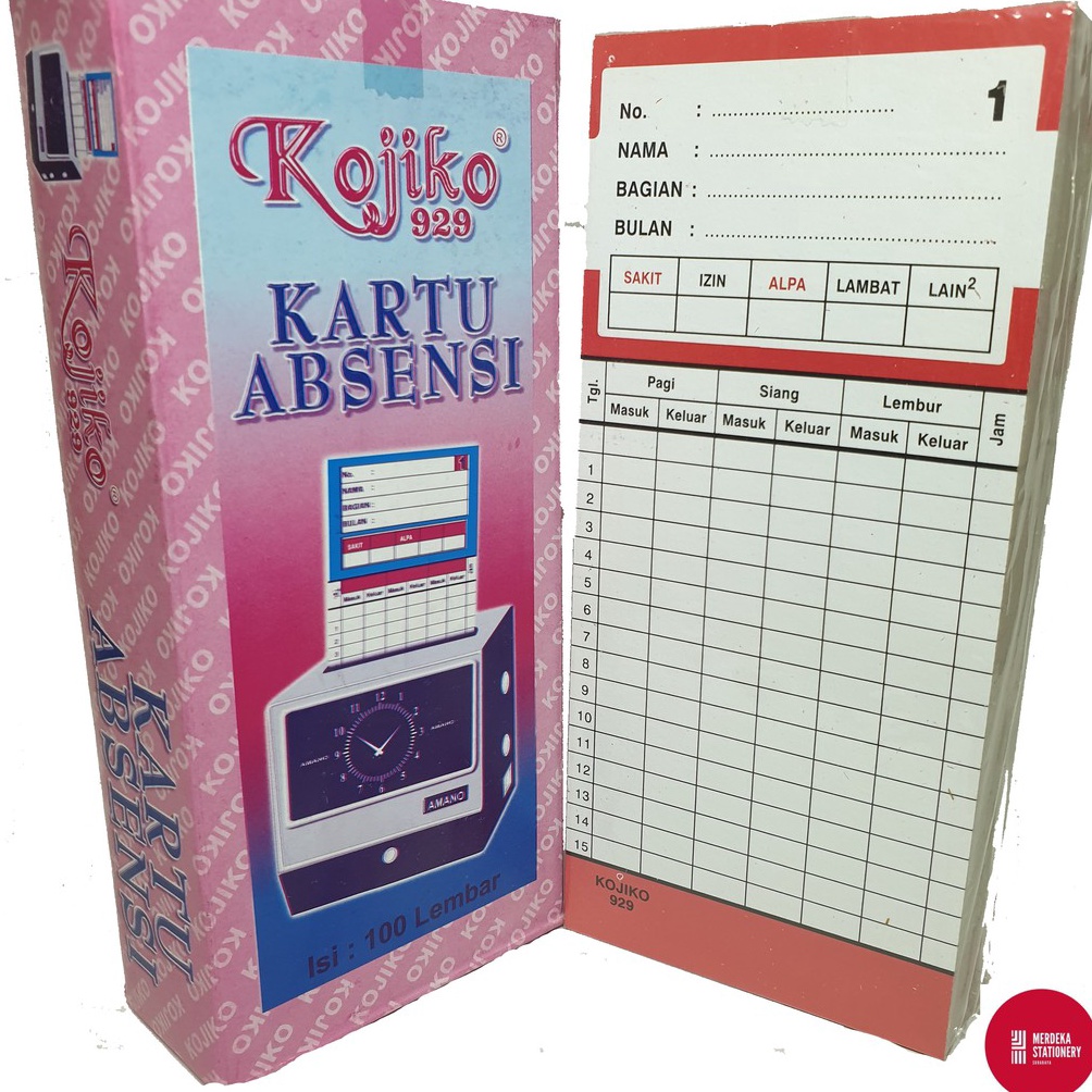 

68 (100 Lembar)Kartu/Kertas Absen/Absensi Tebal Kojiko 929 Box/Dus PINK ✣Terbaru