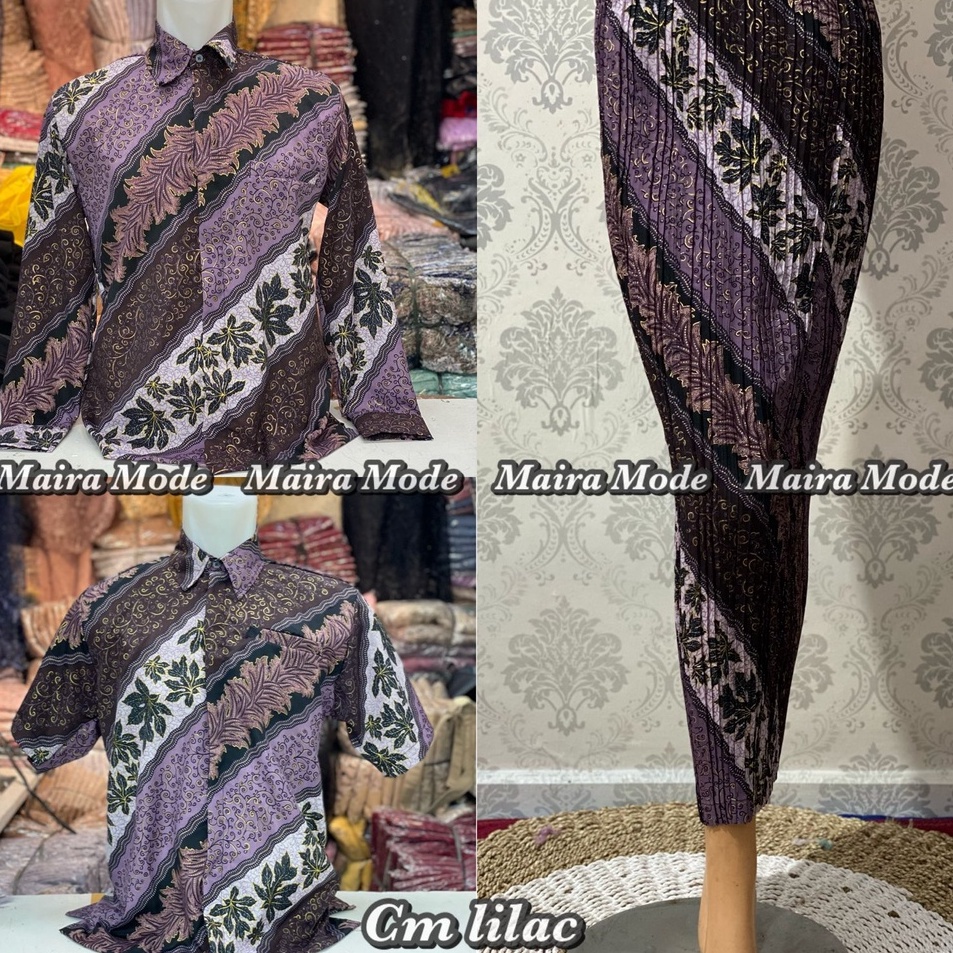 MKD.20Jn23н ▪ Couple batik kemeja dan rok plisket / set rok plisket dan kemeja batik / motif cm lila