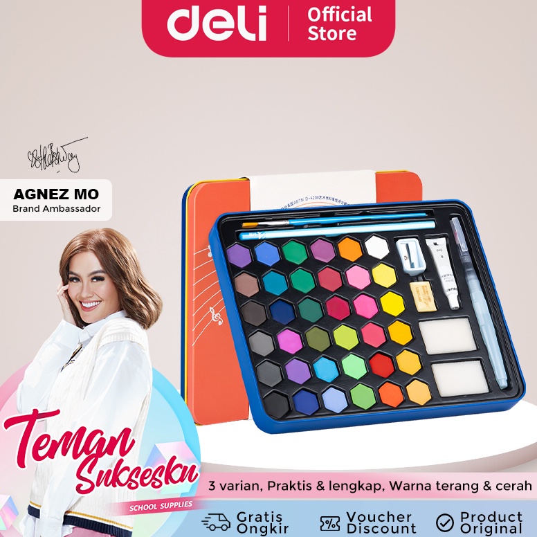 

67 Deli Solid Watercolor Paint / Set Cat Air Padat Warna Terang Dengan Kuas Air Otomatis 73936-X 8359