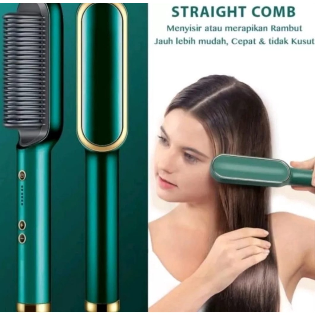 Catok Sisir Pelurus Rambut New Fast Hair Straightener Combs Curler 2 IN 1-Catokan Sisir Listrik Pelurus Rambut 2 IN 1