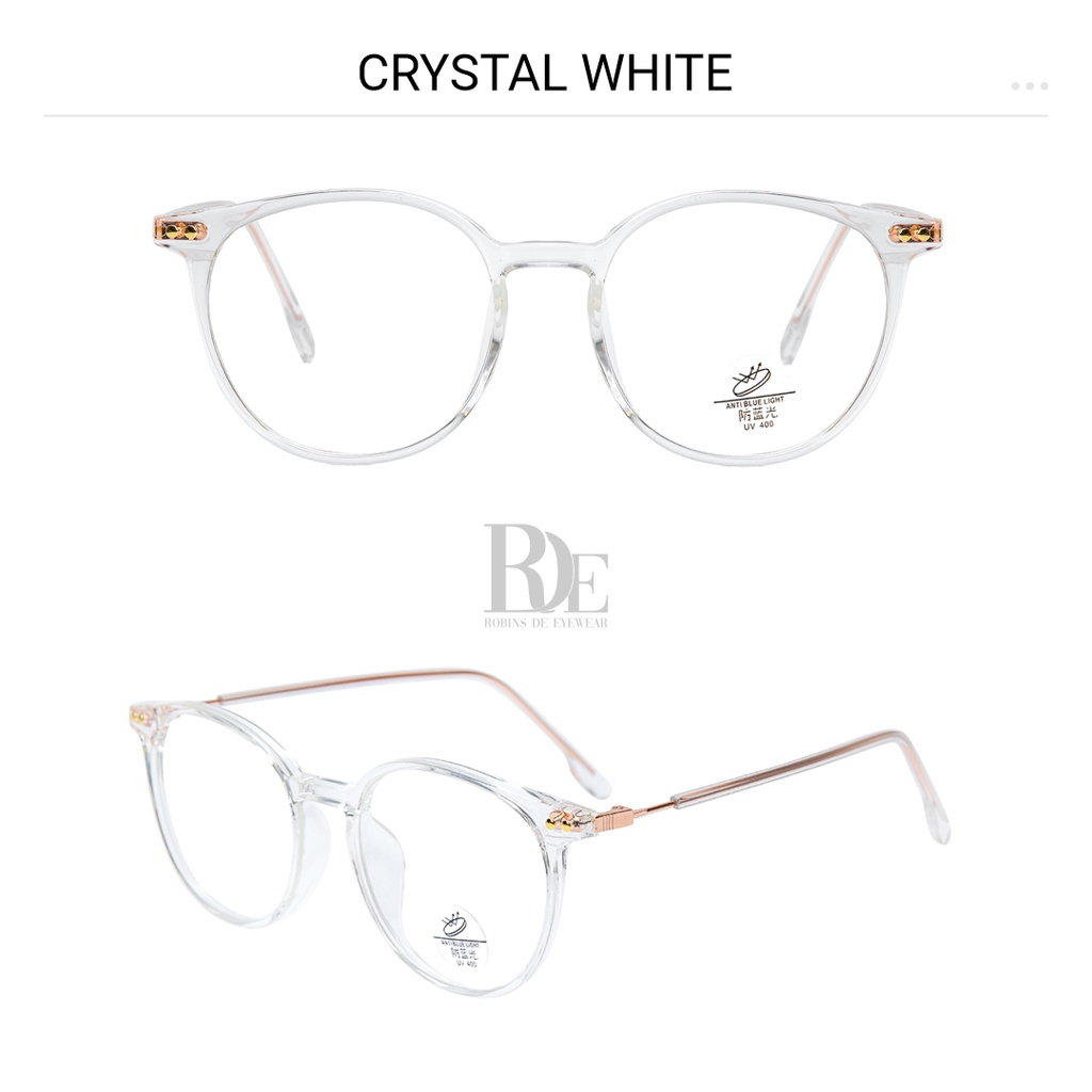 Robins kacamata Lentur Anti Radiasi Komputer Frame Kacamata Minus Blueray Photocromic Bluecromic Fashion Terbaru Pria Wanita 83079-Crystal White