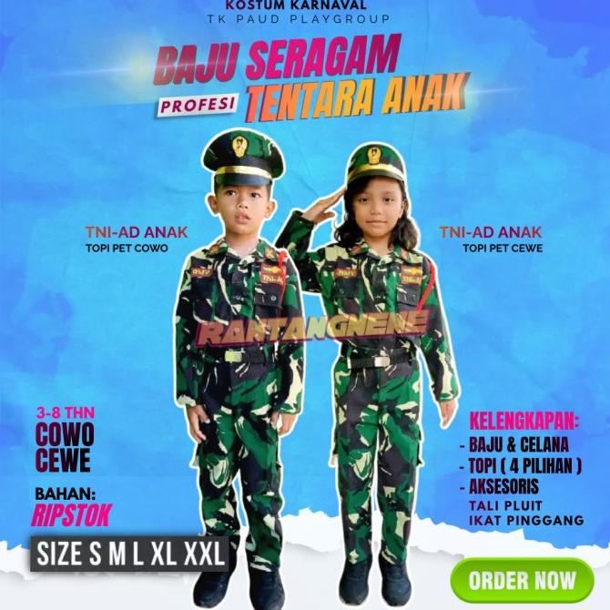 baju tentara anak laki laki dan perempuan baju profesi anak TNI-AD