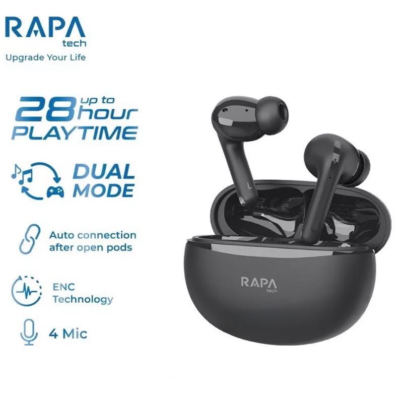 RAPAtech TWS SUPER BASS HEADSET BLUETOOTH TRUE WIRELESS EARPHONE SMART TOUCH HD SOUND original bergaransi