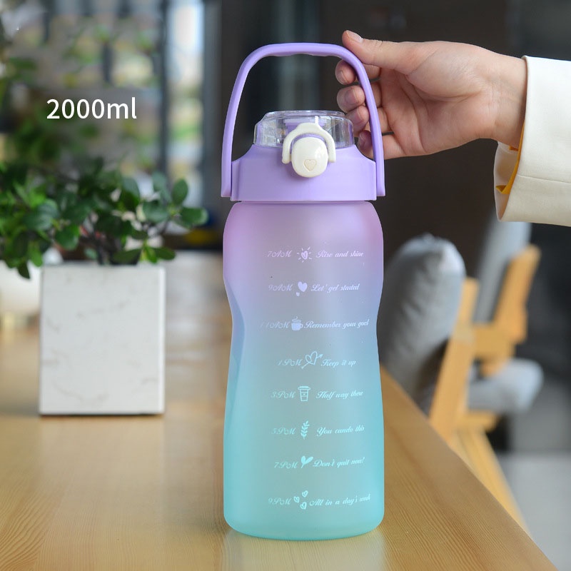 1100/1300ML Botol Minum motivasi gratis stiker botol air minum anak plastik lucu cangkir kartun portabel stiker Big Belly Bottle