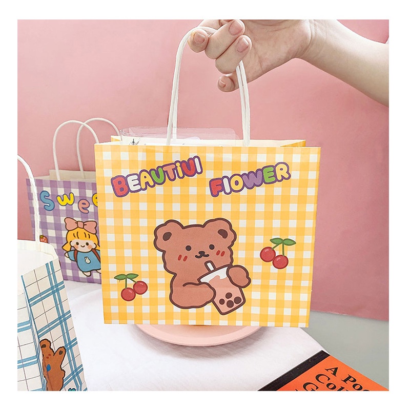 Holiven Ins Kartun Tas Hadiah Lucu Tas Jinjing Kertas Kapasitas Besar Tas Penyimpanan Hadiah